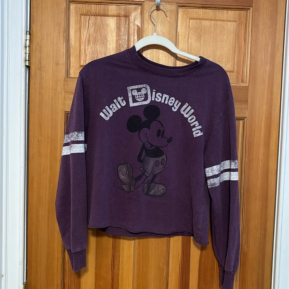 Disney Cropped Purple Long Sleeve Shirt with Mickey Mouse